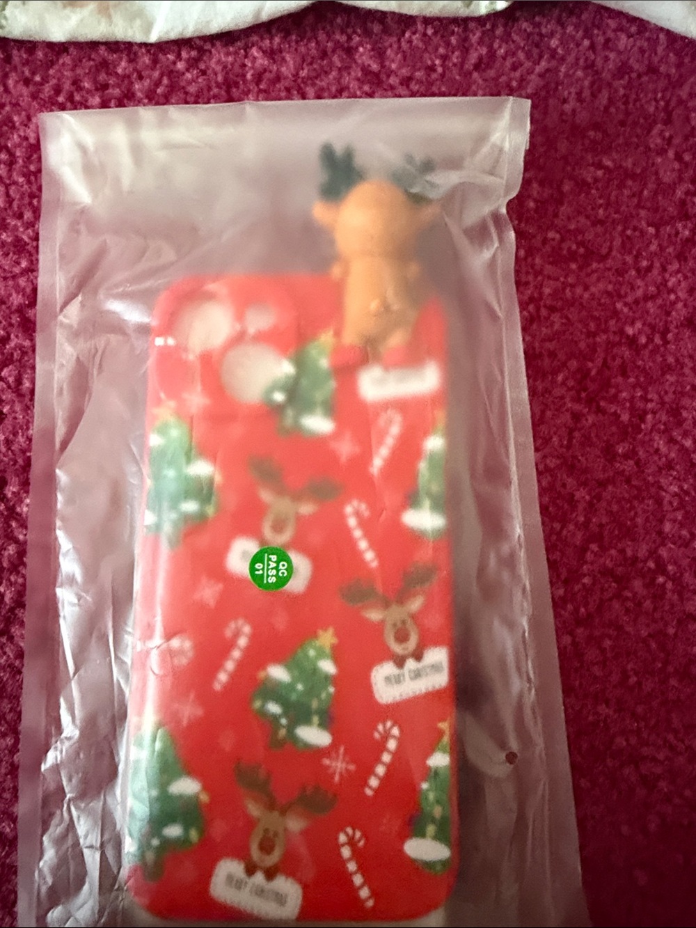 Red Holiday Phone Case with Reindeer Charm - Unknown Brand